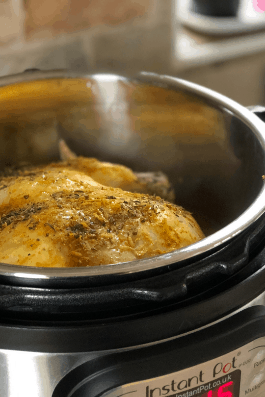 Instant Pot Lemony Chicken freshly cooked inside the Instant Pot's inner pot. A delicious dish, so easy to cook even midweek. The whole family will love it and, with a bit of luck, you'll have leftovers to use in soups, risottos and of course you can make stock with the bones and carcass