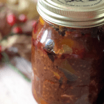 Instant Pot Lime Pickle in a screw top Kilner glass jar with a golden lid on a light coloured wooden table with dried leaves and berries in the background