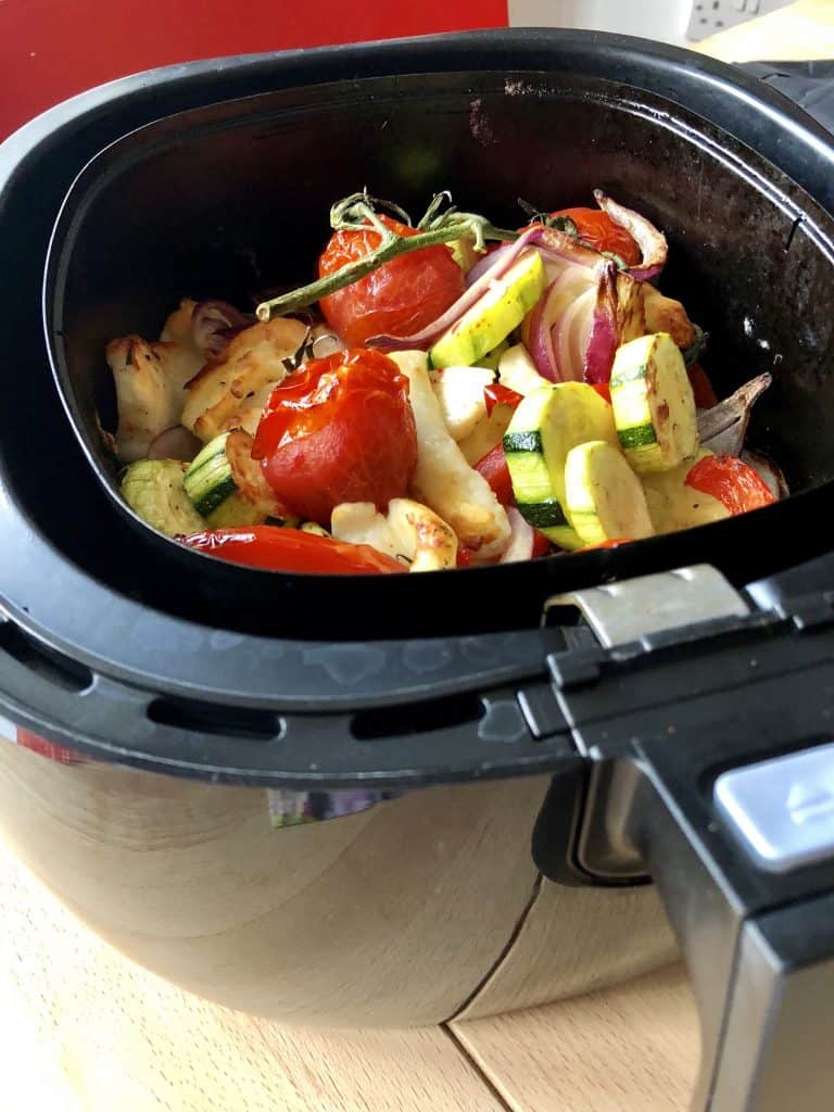 Airfryer Roasted Mediterranean Vegetables with Halloumi Cheese Feisty