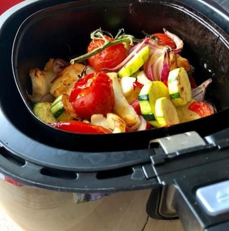 Airfryer Roasted Mediterranean Vegetables with Halloumi Cheese