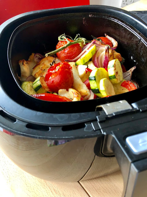 Air Fryer Roasted Mediterranean Vegetables with Halloumi Cheese
