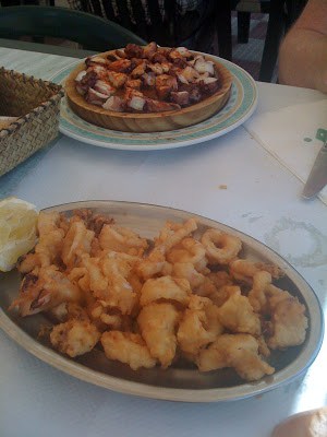 Galicia (Spain): Food and drink for the gourmet traveller. Calamari / calamares and octopus / pulpo.