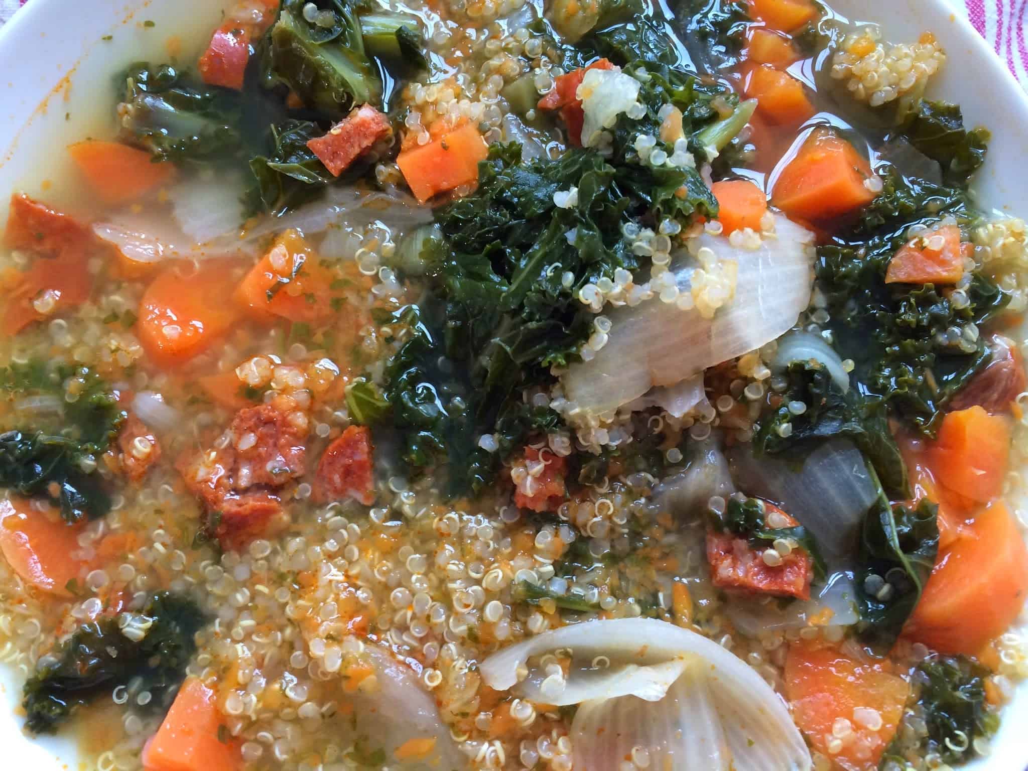 Feisty Tapas Thermomix Caldo cooked from scratch in the Thermomix, with kale, carrots and chorizo, this time served with quinoa