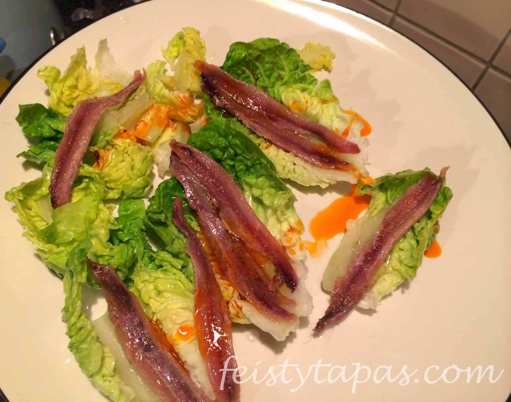 Feisty Tapas: Little gem lettuce with anchovies / Cogollos de lechuga con anchoas