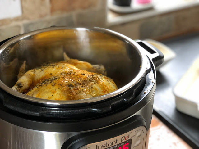 Instant Pot Lemony Whole Chicken Recipe - Delicious, succulent cooked chicken inside Instant Pot after natural pressure release - A Feisty Tapas recipe. Let me know if you try it!