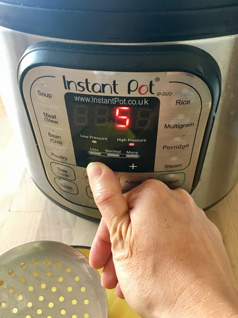 Hand seen programming 5 minutes on an Instant Pot Duo