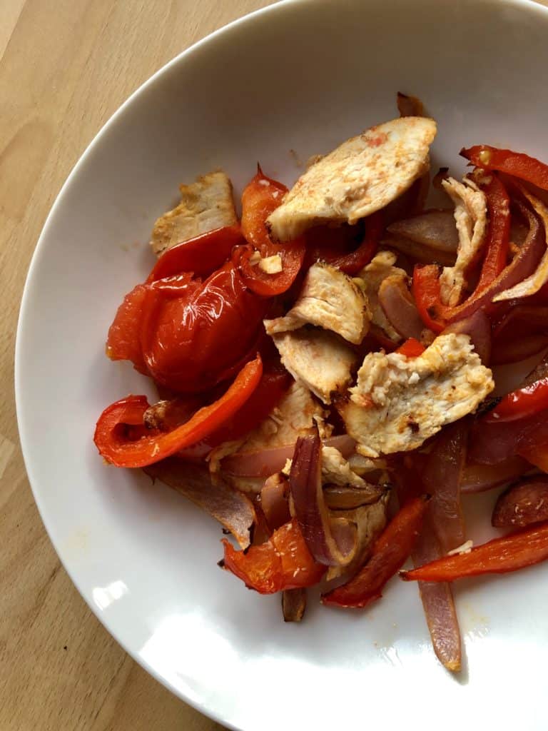 Air Fryer Roasted Vegetables with Leftover Chicken recipe by Feisty Tapas