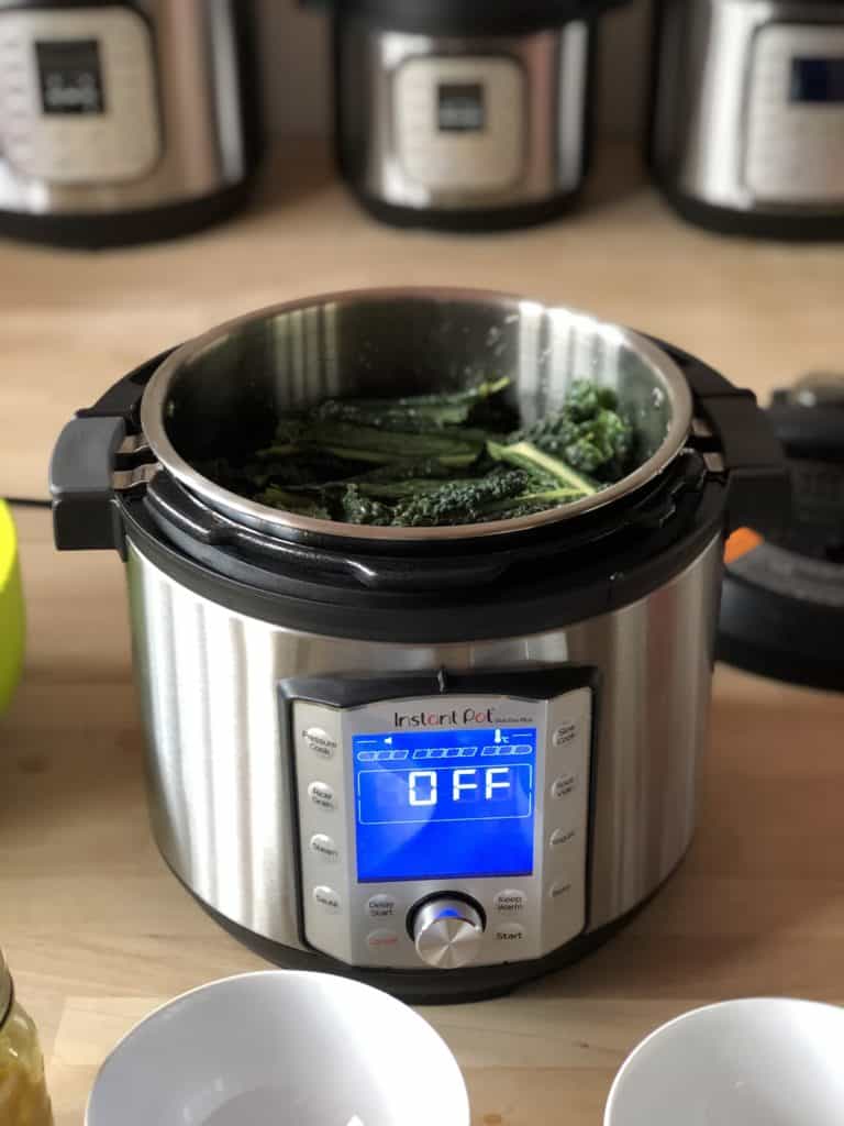 Instant Pot Cavolo Nero Soup recipe by Feisty Tapas - Chard in and ready to close the lid to cook