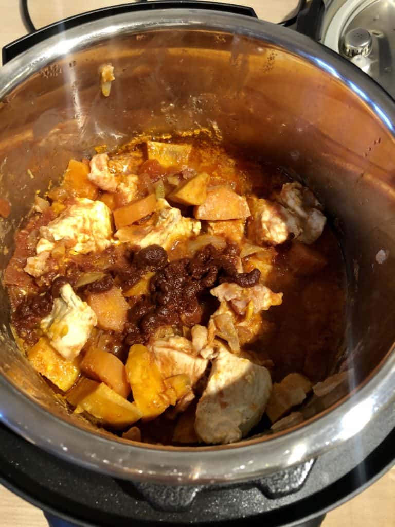 Instant Pot Turkey Stew recipe by Feisty Tapas - lid just open and before stirring it all