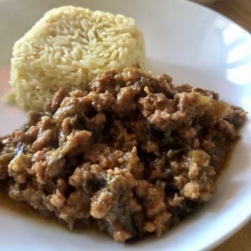 Instant Pot Pork and Aubergine served with square rice