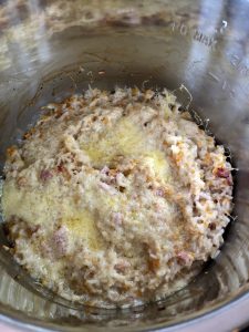 Cheese on top of gammon rice half way through air frying with Instant Pot Duo Crisp Lid