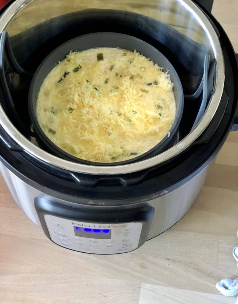 Instant Pot Crustless Quiche just cooked and before browning the top