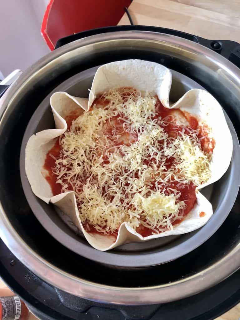 Tortilla wrap with toppings on Instant Pot Duo Crisp multifunctional rack