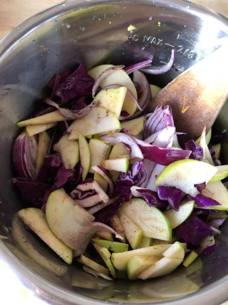 How to pressure cook braised red cabbage (with Instant Pot instructions) - All ingredients stirred