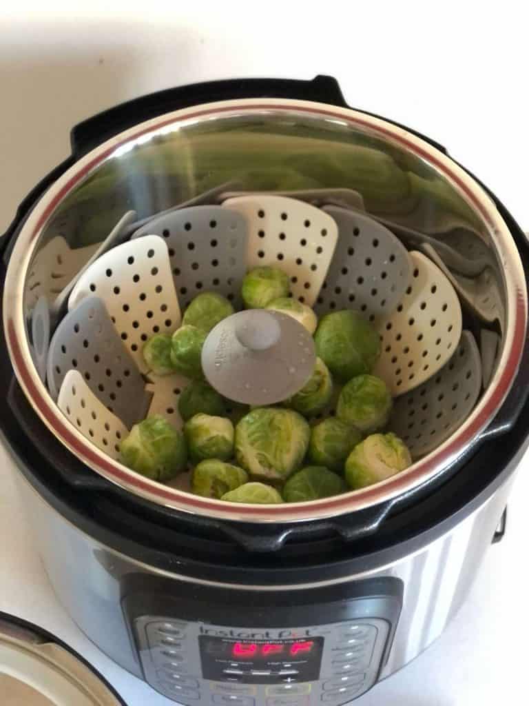 How to pressure cook brussels sprouts - brussels sprouts in the steamer basket inside the inner pot