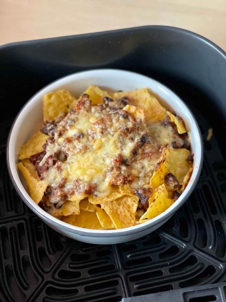 Vegetarian Mushroom Chilli turned into meat free chilli nachos in the air fryer