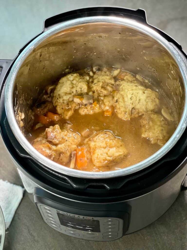 Pressure Cooker Beef Stew and Dumplings in the Instant Pot Duo from above