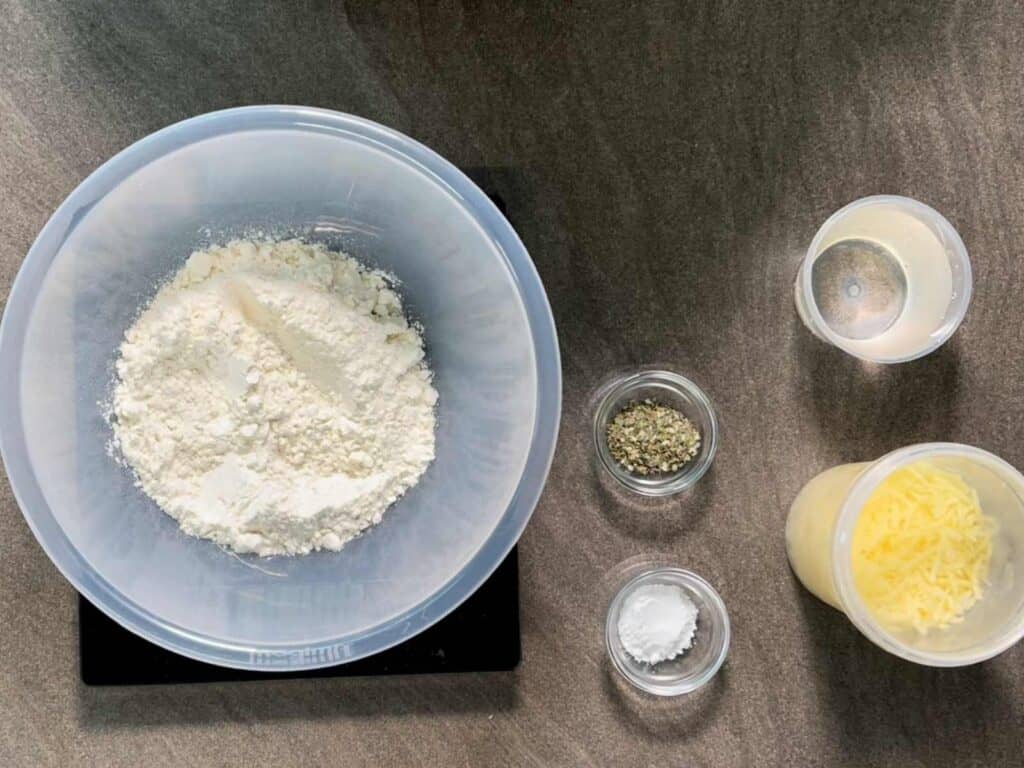 Ingredients to make dumplings seen from above