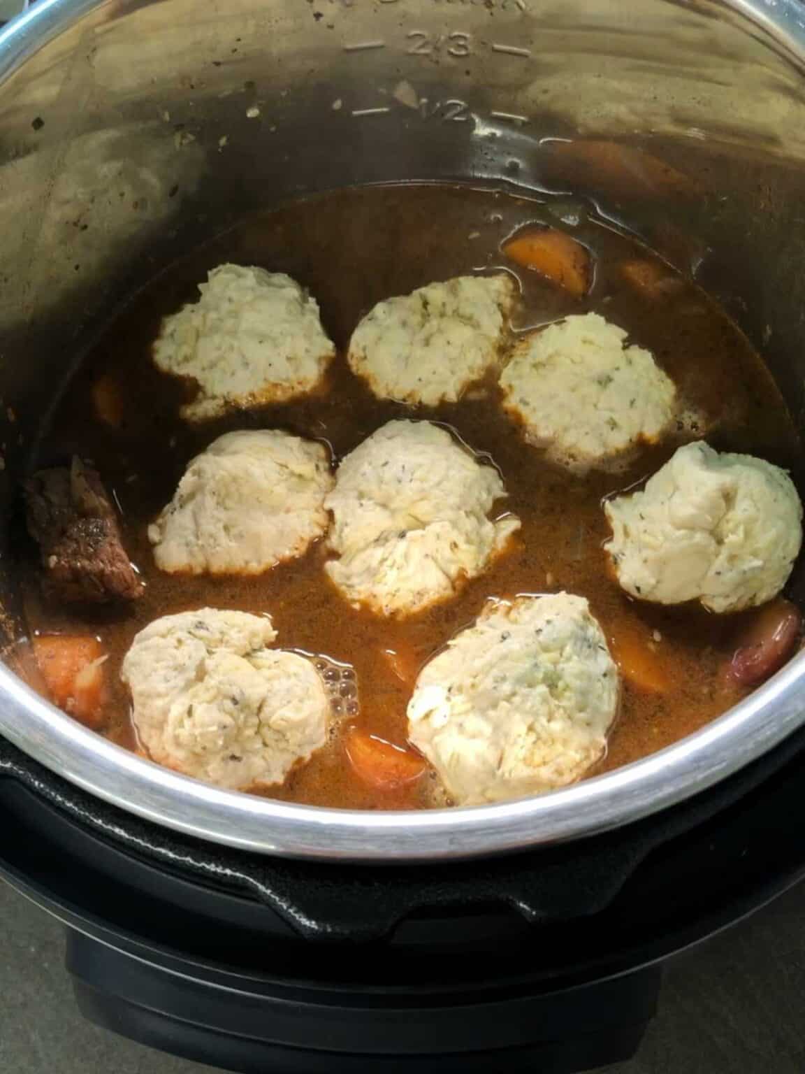 Delicious Pressure Cooker Beef Stew with Dumplings Feisty Tapas