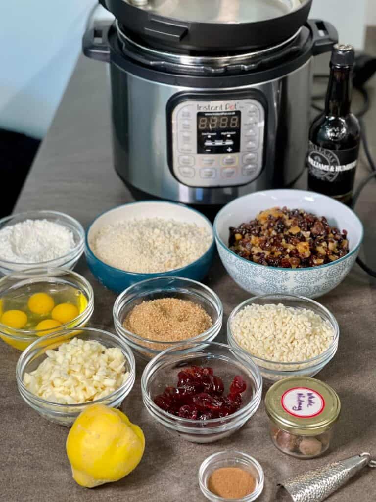 All Christmas Pudding ingredients shown on the counter