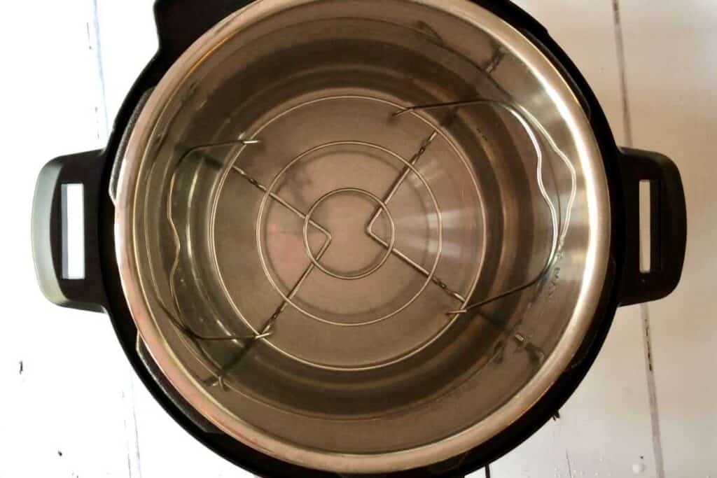trivet / steamer rack shown in place in the stainless steel inner pot of the Instant Pot Duo, seen from above