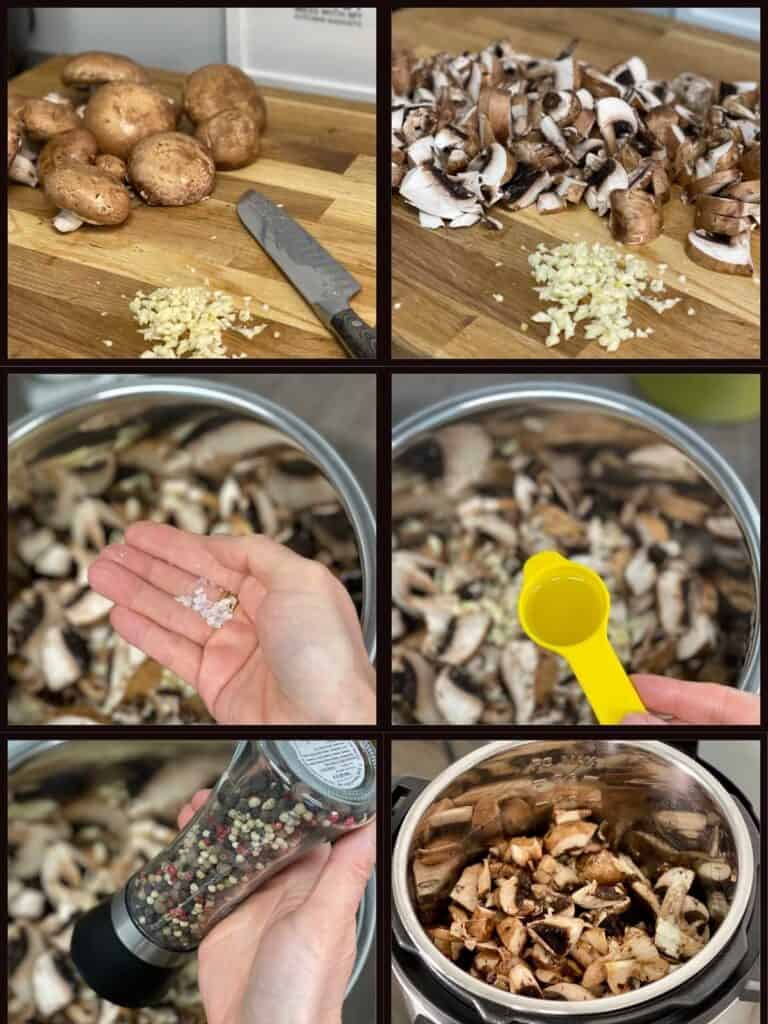Collage with all the ingredients for garlic mushrooms