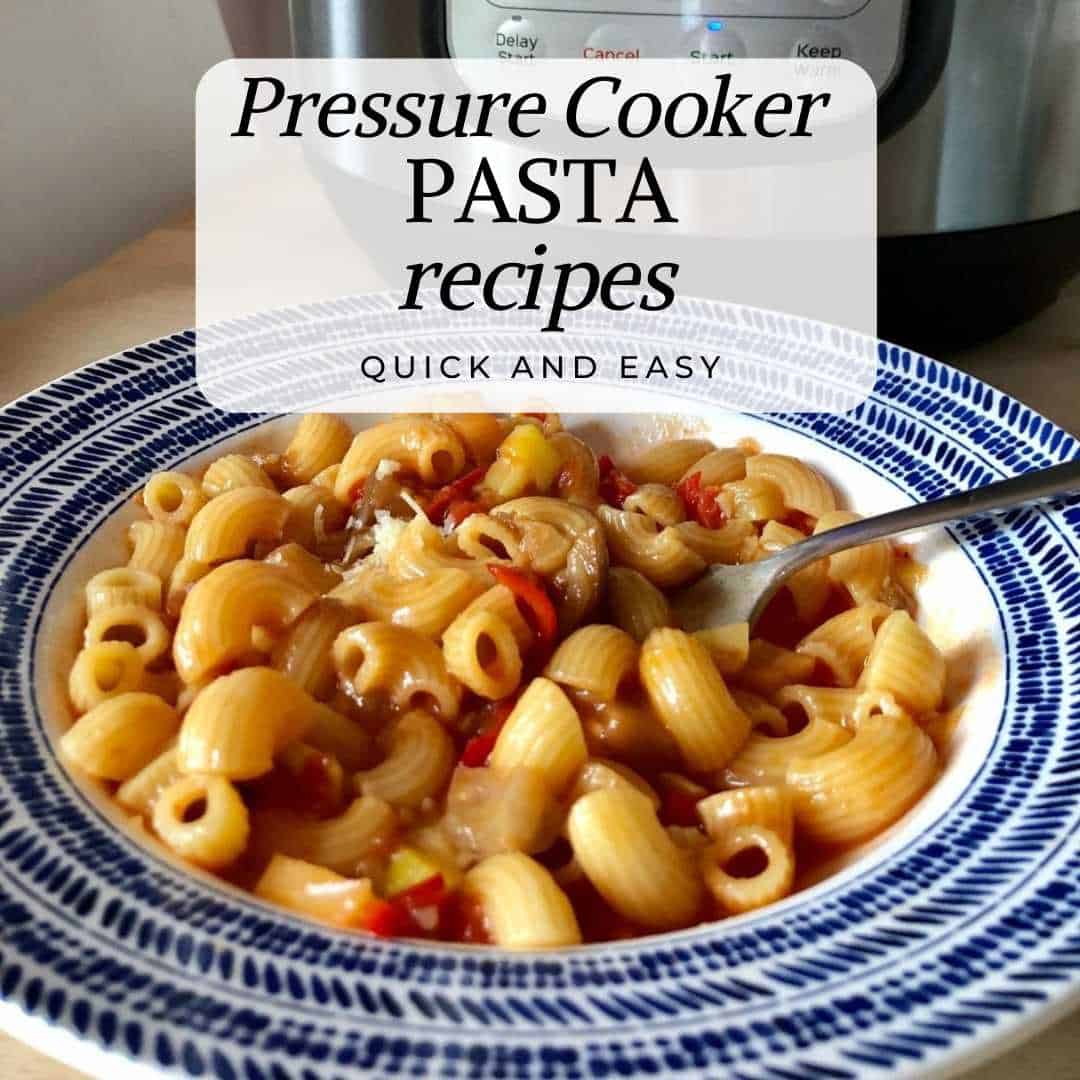 Photo of the Feisty tapas pressure cooker Ratatouille Pasta recipe with the words Pressure Cooker Pasta recipes, quick and easy over it