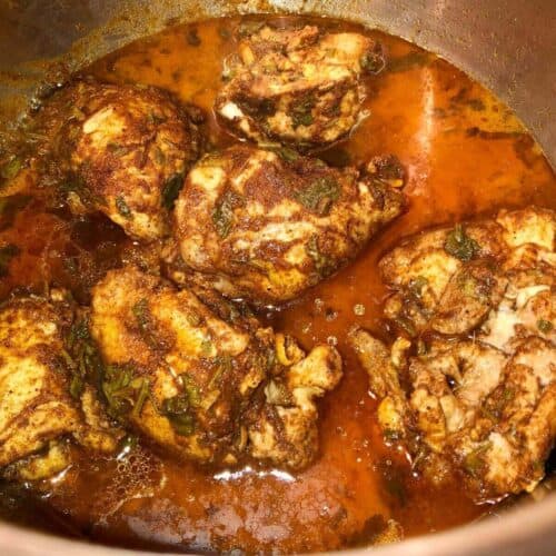 Photo of the pressure cooked Baharat chicken seen from above