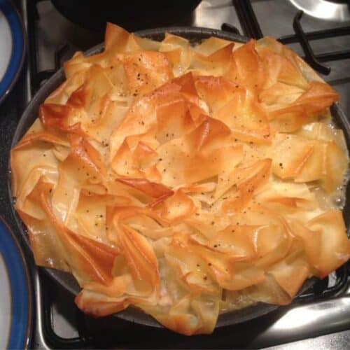 Photo of the Lucy's Easy Chicken and Bacon Filo Pie just out of the oven